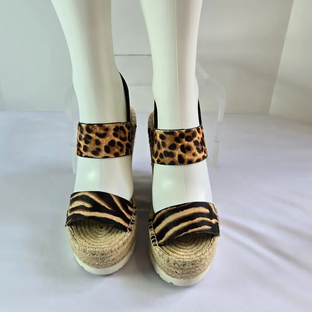 KENNETH COLE Women Espadrille - Open Toe Platform Wedge Sandals Sz 10 Zebra